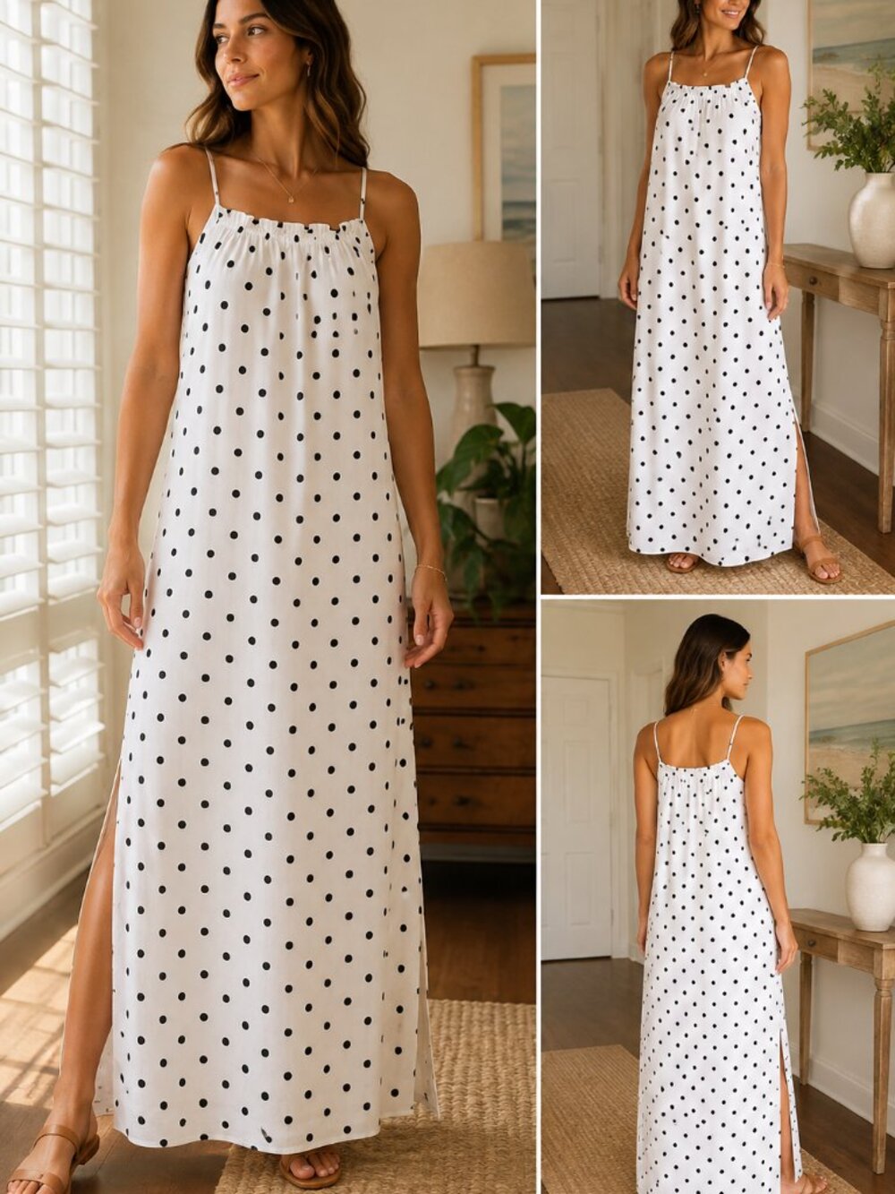 White Black Polka Dot Maxi Dress Size M